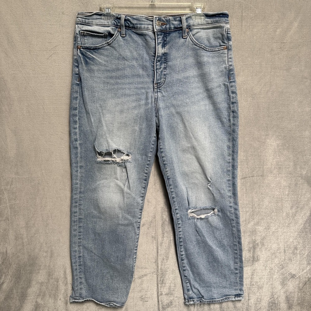 Express Jeans Womens 12R Light Wash High Rise Straight Ankle‎ Distressed Stretch